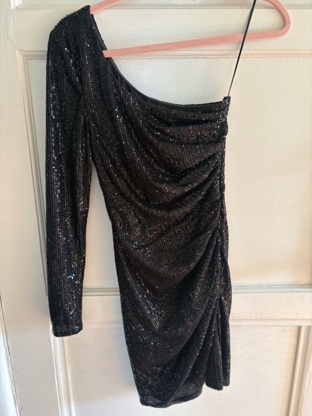 Meshki Black One-Shoulder Sequin Mini Dress